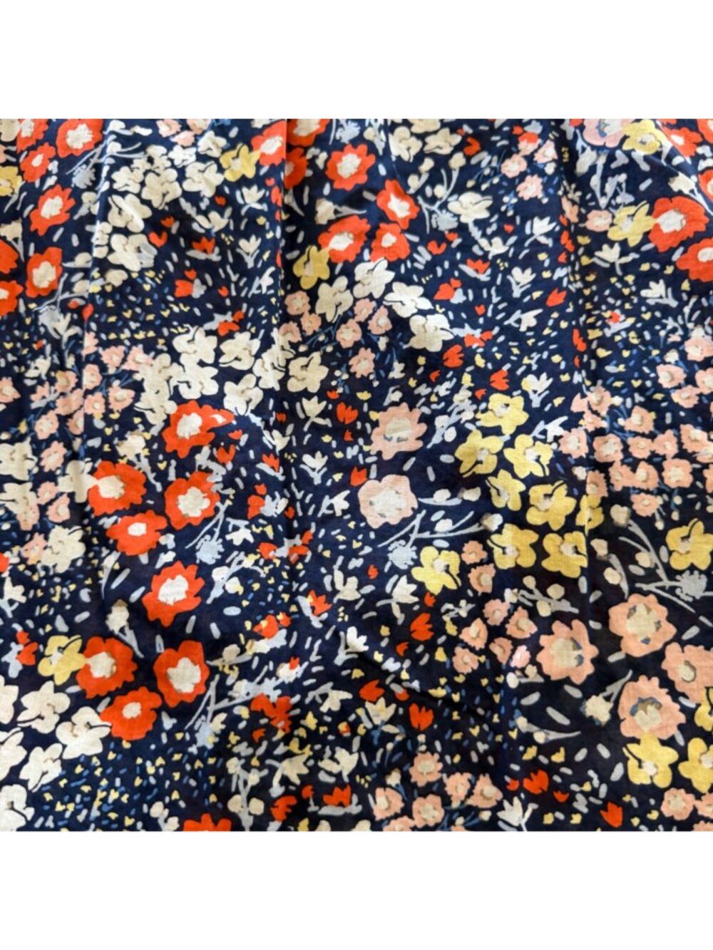 Talbots Ruffle Trim Top L Womens Navy Blue Floral Cotton Short Sleeve Blouse - Picture 9 of 10